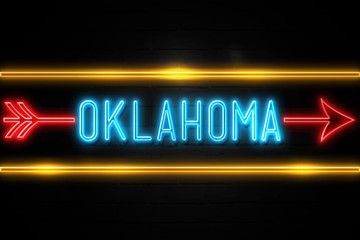 Oklahoma  - fluorescent Neon Sign on brickwall Front view