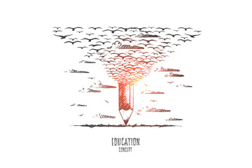 Education concept. Hand drawn huge pencil as symbol of education. School supplies isolated vector illustration.