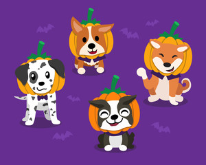Fototapeta premium Vector cartoon happy halloween cute dogs