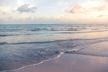 Beautiful scenery, sunset on the sea in blue retro tones