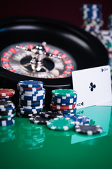Roulette in casino and Poker Chips