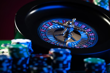 Roulette in casino and Poker Chips