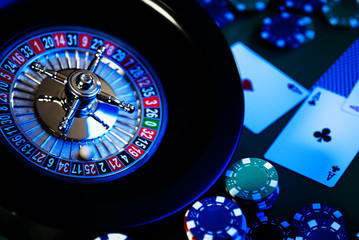 Roulette in casino and Poker Chips