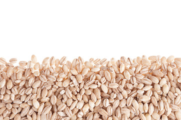 Pearl barley as decorative border isolated on white background. Top view, closeup.