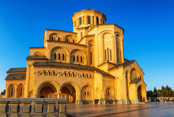 Tbilisi, Georgia - 8 October 2016: Tbilisi Sameba Cathedral Holy Trinity biggest Orthodox Cathedral in Georgia and Caucasus