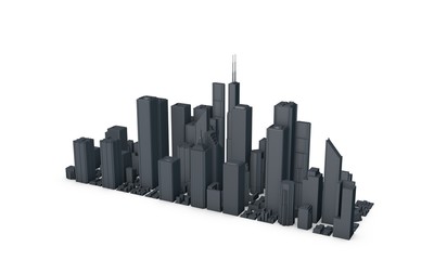 3D model of city on white background. 3D rendering illustration.