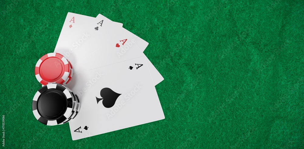 Poster composite image of stack of gambling chips with playing cards
