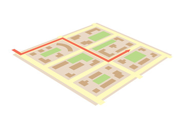 map in perspective and arrow  - vector plan of city blocks