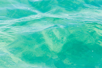 Green blue water at the Laguna Bacalar, Chetumal, Quintana Roo, Mexico.