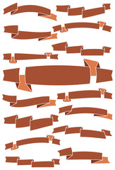 Set of fifteen brown cartoon ribbons and banners for web design. Great design element isolated on white background. Vector illustration.
