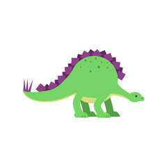 Cute cartoon green stegosaurus dinosaur, prehistoric and jurassic monster vector Illustration