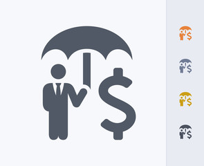 Businessman Holding Umbrella - Carbon Icons. A professional, pixel-aligned icon designed on a 32x32 pixel grid and redesigned on a 16x16 pixel grid for very small sizes.