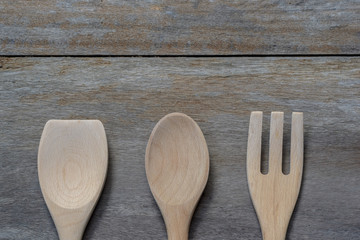 wooden spoon and fork and ladle