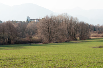 Landscape among the hills awaiting spring