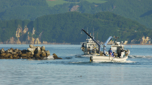 北海道噴火湾　ホタテ漁船