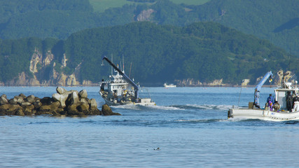 北海道噴火湾　ホタテ漁船