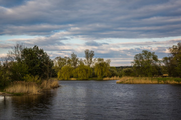 Fototapeta na wymiar Landscape with pond in Zalesie Dolne, Poland