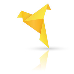 Golden paper bird on white background