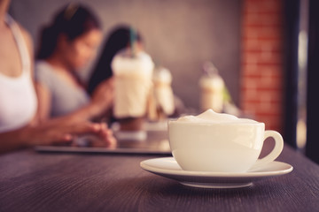 Hot green tea on the coffee table