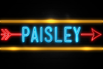 Paisley  - fluorescent Neon Sign on brickwall Front view