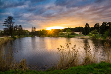 Sunset over pond in Zalesie Dolne, Poland - 170546840