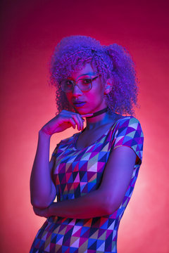 portrait of a retro model from the eighties with a groovy style