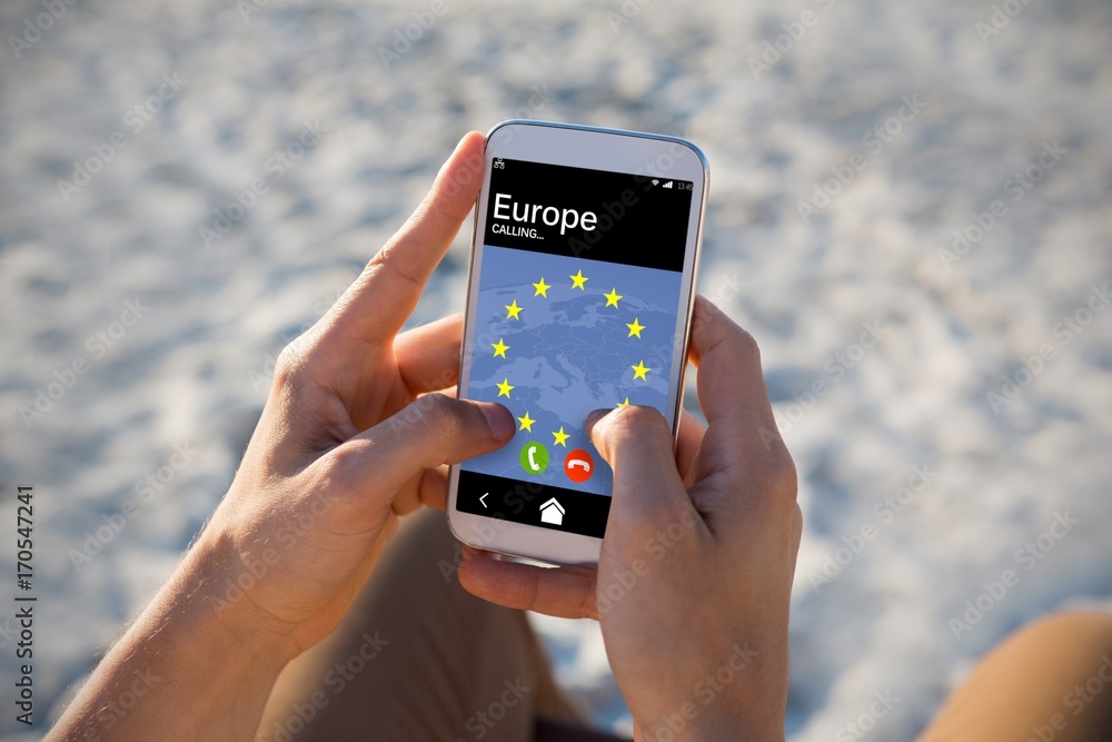 Aufkleber composite image of european union flag on mobile display