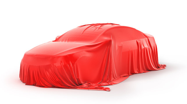 Presentation of the car. Car under the cloth. 3d illustration