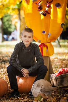 A boy in the autumn park