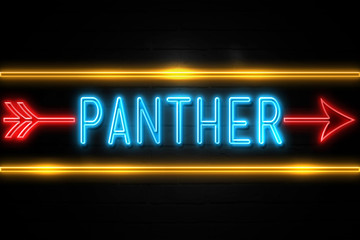 Panther  - fluorescent Neon Sign on brickwall Front view