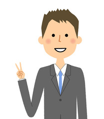 ビジネスマン　Vサイン　ピース