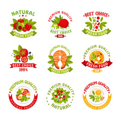 Premium quality food logo templates set, natural products vector Illustrations