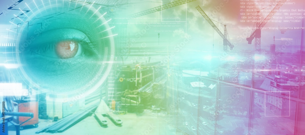 Poster composite image of technology interface
