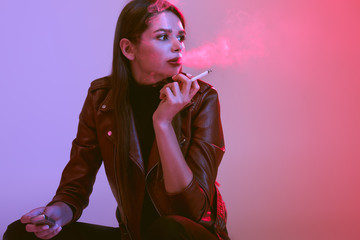 model smoking cigarette
