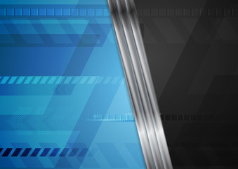 Blue technology background with metal stripes