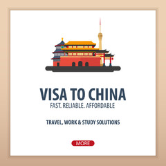 Naklejka premium Visa to China. Travel to China. Document for travel. Vector flat illustration.