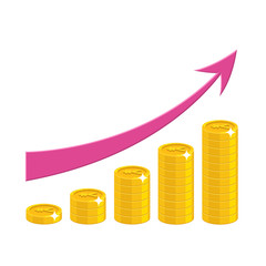 Profit growth cartoon style isolated. The increase of profit in gold Chinese yuan or Japanese yen for designers and illustrators. Gold pieces income growth in the form of a vector illustration