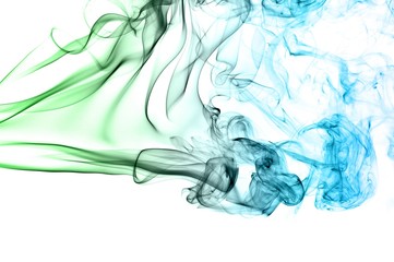 Abstract green and blue smoke on white background, Light blue background,green and blue ink background