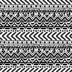 Seamless ethnic and tribal pattern. Handmade. Horizontal stripes. Black-and-white print for your textiles.