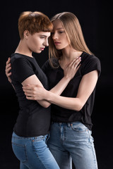 lesbian couple embracing