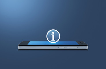 Information sign icon on modern smart phone screen over gradient blue background, Business communication concept