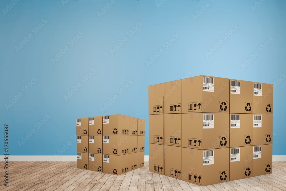 Aufkleber composite image of digitally generated image of cardboard boxes