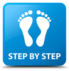 Step by step (footprint icon) cyan blue square button