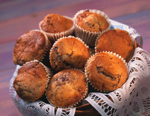 Blueberry muffins in basket