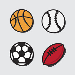Sports balls. Vector cartoon ball set for soccer, rugby. Basketball and football balls