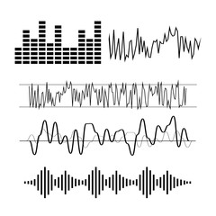 Signal wave set. Analog signals and digital sound waves forms vector.