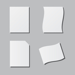 Flying blank paper sheets with curved corner.