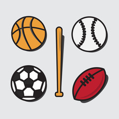 Vector sport equipment icons. Sports exercises items vector.