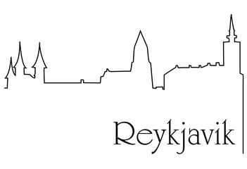 Naklejka premium Reykjavik city one line drawing background