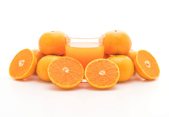 orange juice with orange on white background